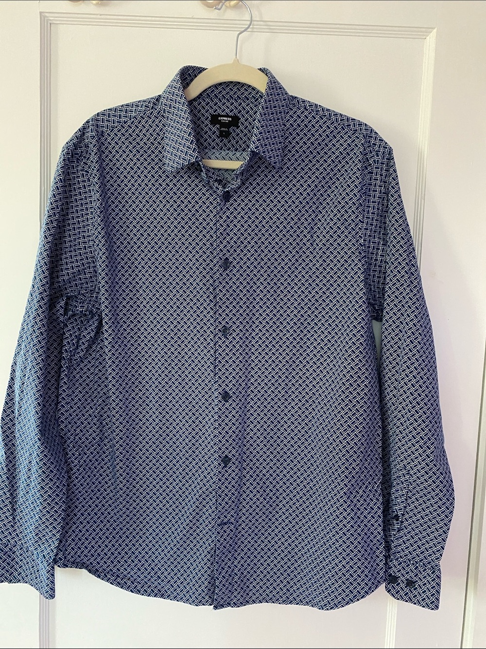 Express Men's Blue Geometric Button-Down Shirt